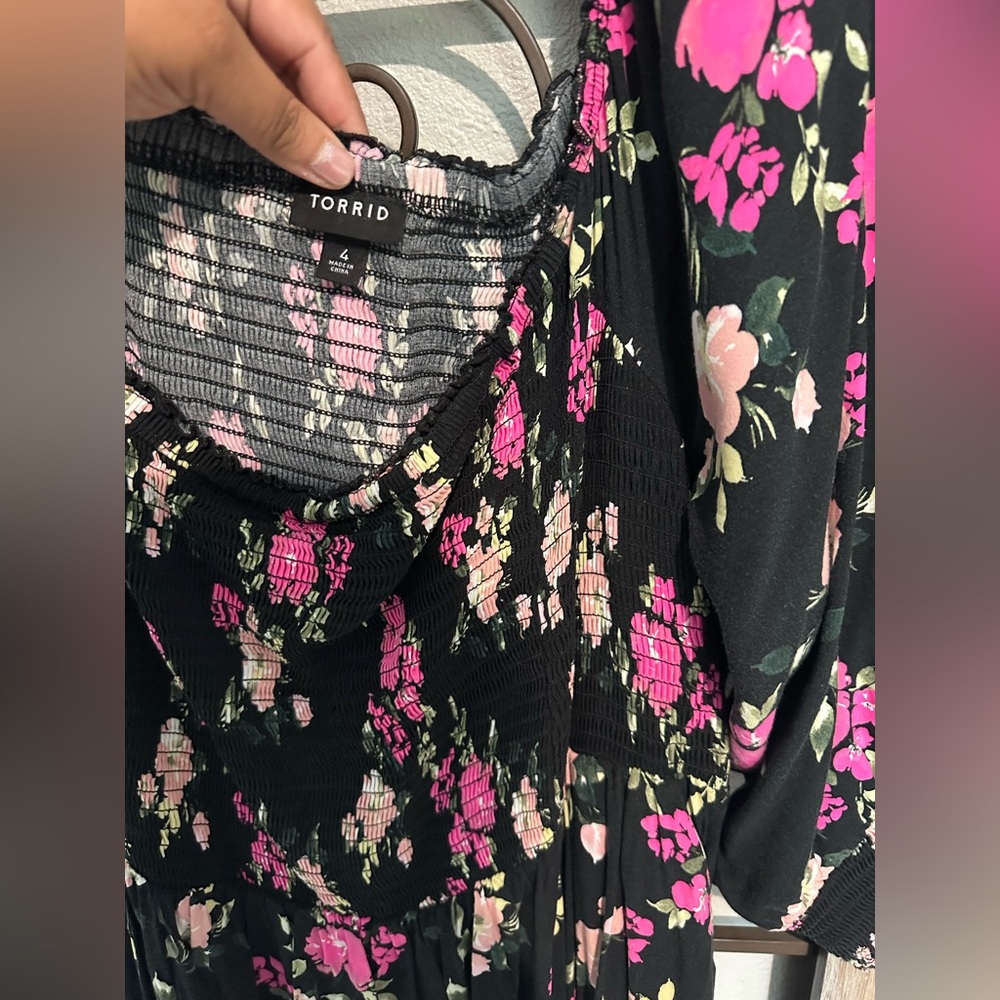 Torrid Black Dress with Pink Floral Design - Picture 2 of 6